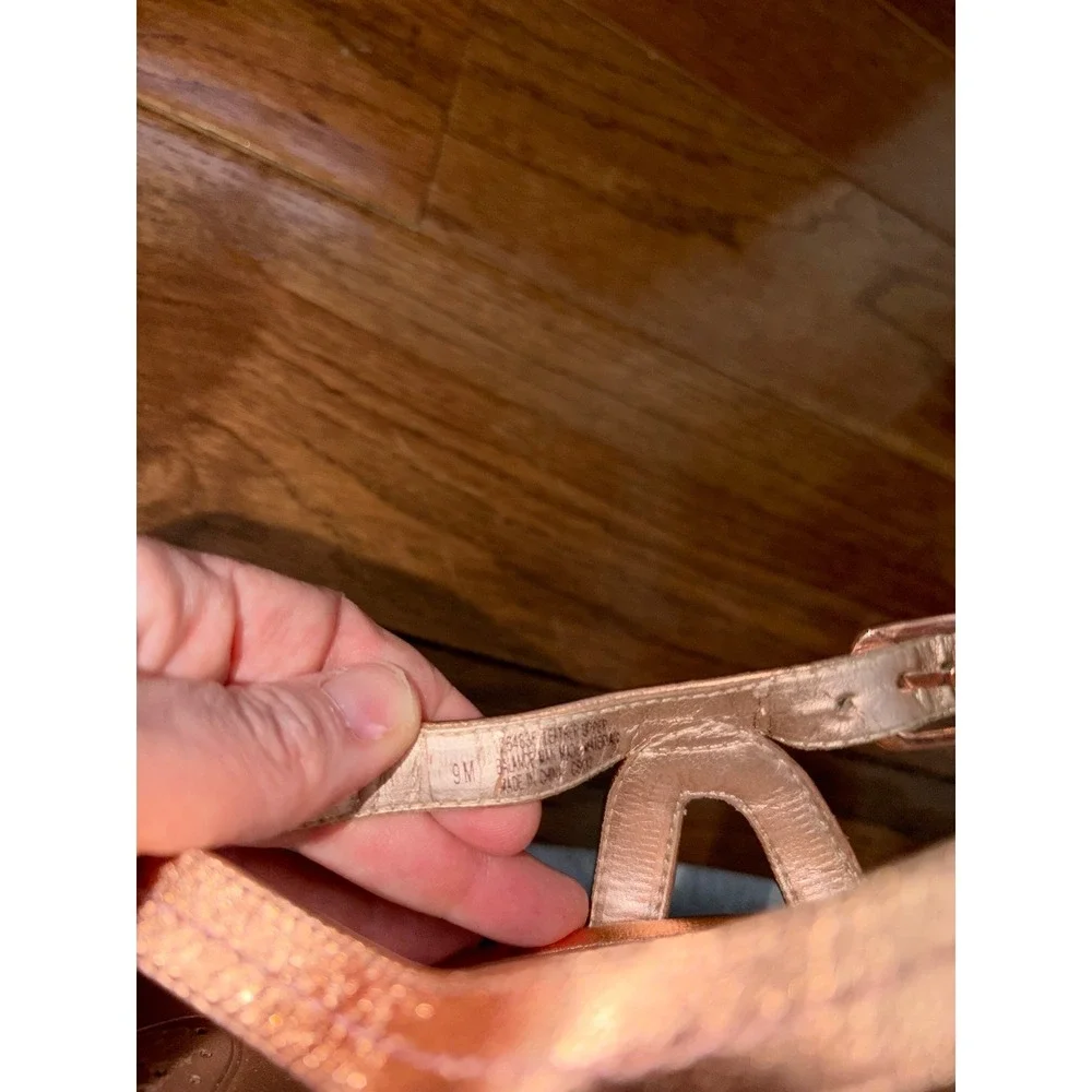 Sofft Rose Gold Metallic Leather Strappy Cork‎ Wedge Sandals Womens 9M